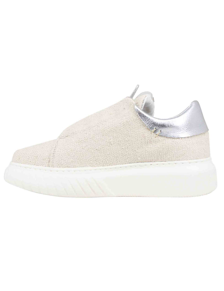 Spatarella Sneakers Donna In Tessuto Beige Con Suola In Gomma Alta