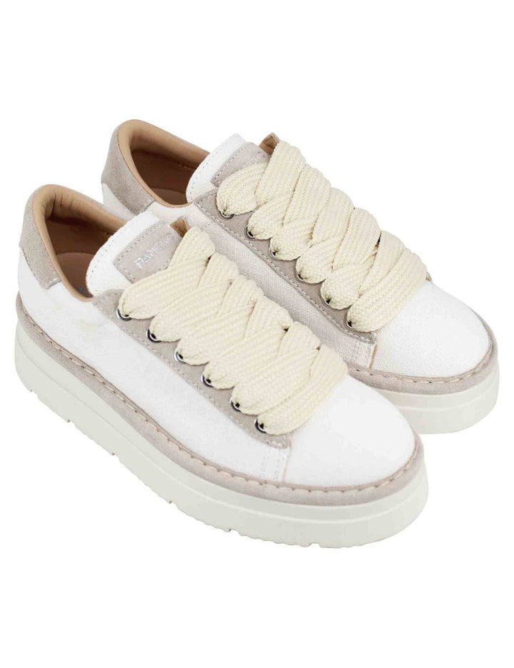 Spatarella Sneakers Donna In Tessuto Bianco Con Fondo Alto