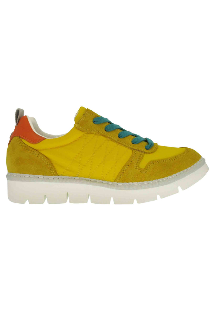 Spatarella Sneakers Donna In Tessuto E Camoscio Giallo Con Suola Zeppa
