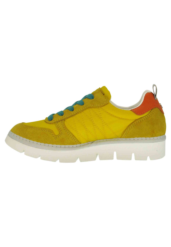 Spatarella Sneakers Donna In Tessuto E Camoscio Giallo Con Suola Zeppa