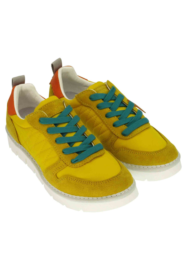 Spatarella Sneakers Donna In Tessuto E Camoscio Giallo Con Suola Zeppa