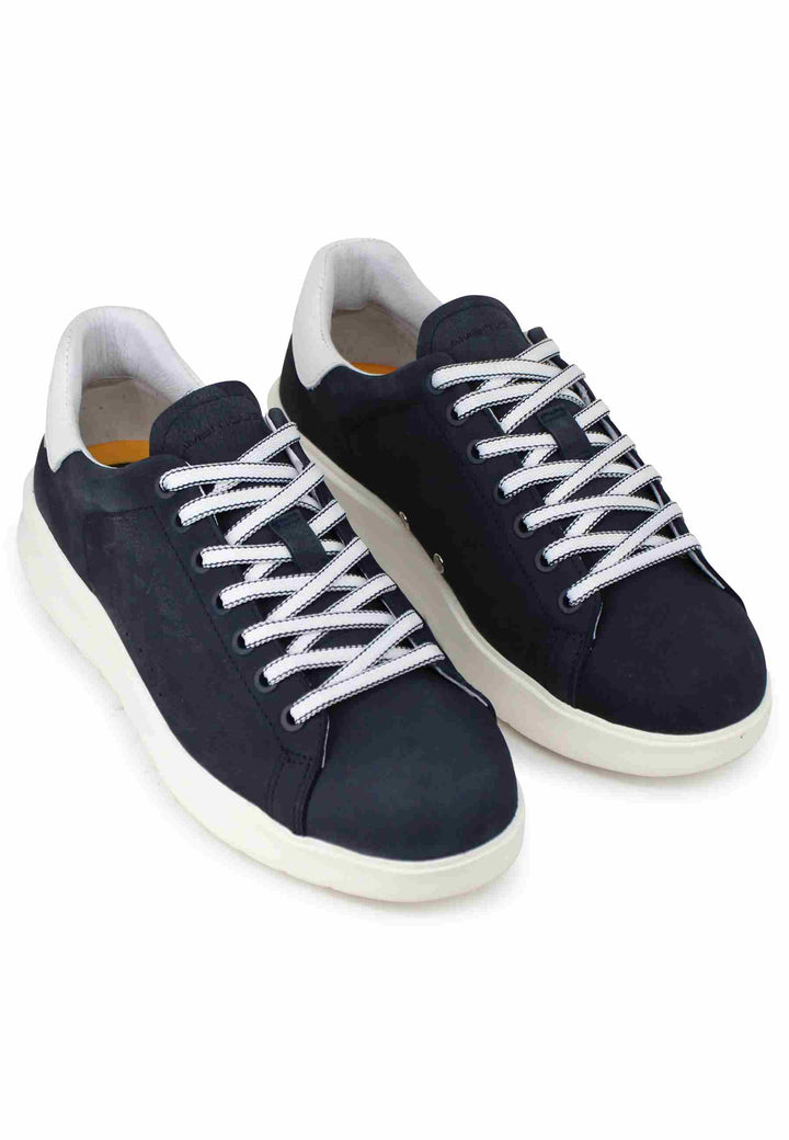 Spatarella Sneakers Uomo Hover In Nabuk Blu Con Suola Alta In Gomma