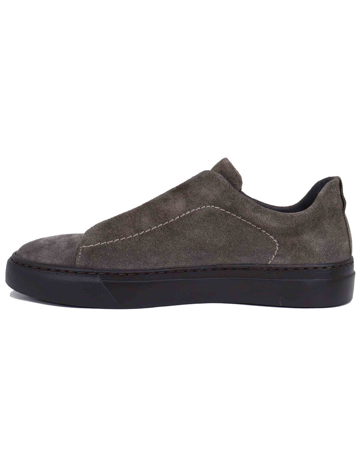 Spatarella Sneakers Uomo In Camoscio Grigio Con Elastici