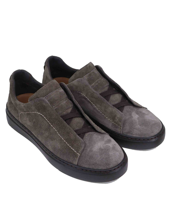Spatarella Sneakers Uomo In Camoscio Grigio Con Elastici