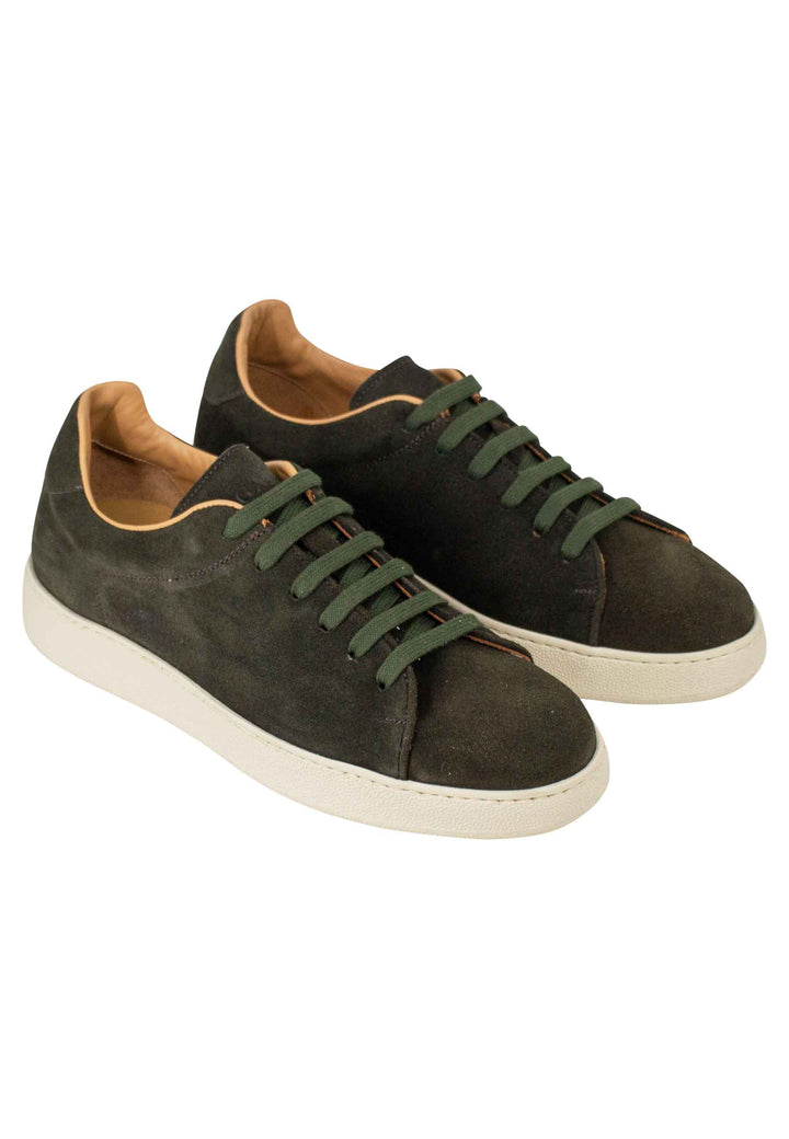 Spatarella Sneakers Uomo In Camoscio Ingrassato Verde E Suola Ultra Leggera