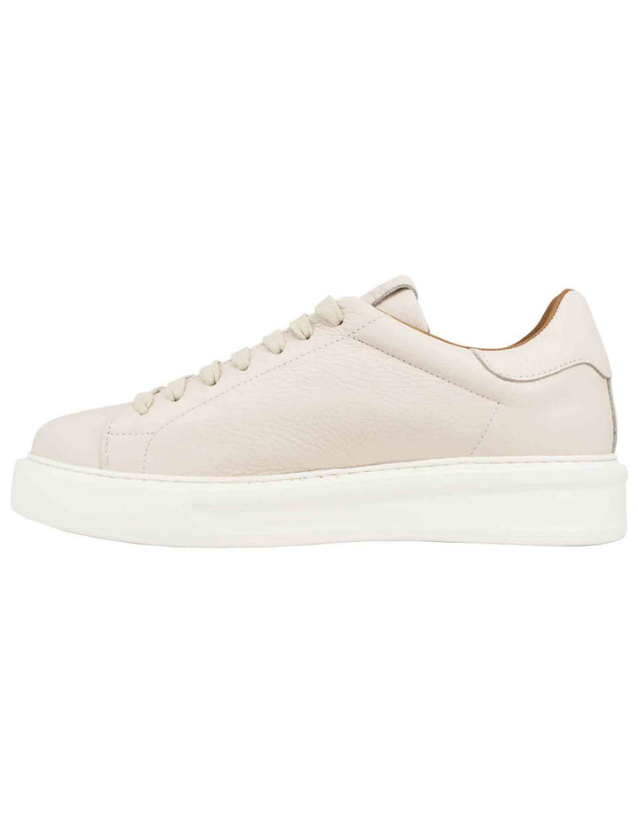 Spatarella Sneakers Uomo In Pelle Beige Martellata Con Suola Alta In Gomma