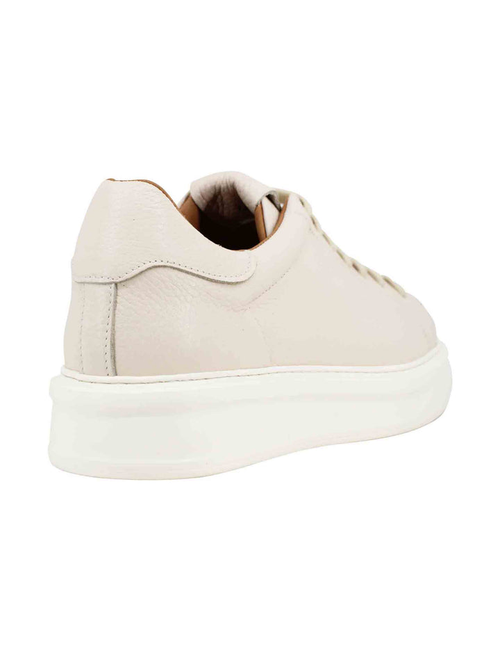 Spatarella Sneakers Uomo In Pelle Beige Martellata Con Suola Alta In Gomma