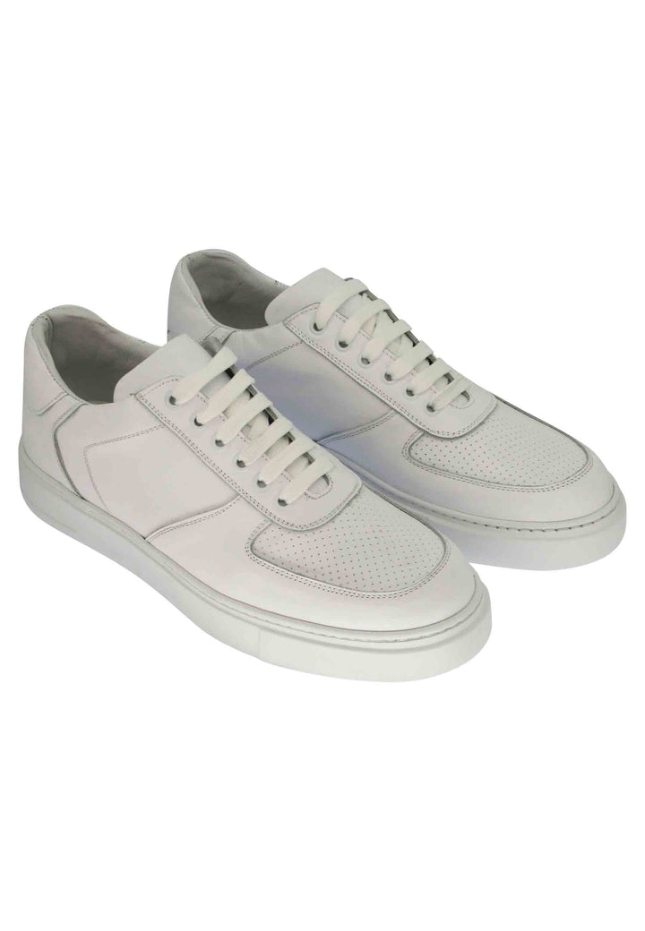 Spatarella Sneakers Uomo In Pelle Bianca Con Cuciture E Fondo In Gomma