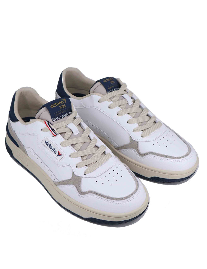 Spatarella Sneakers Uomo In Pelle Bianca Con Riporti Blu