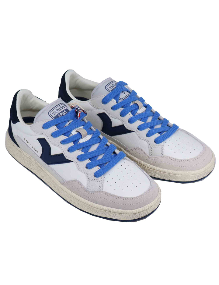 Spatarella Sneakers Uomo In Pelle Bianca Con Riporti Blu