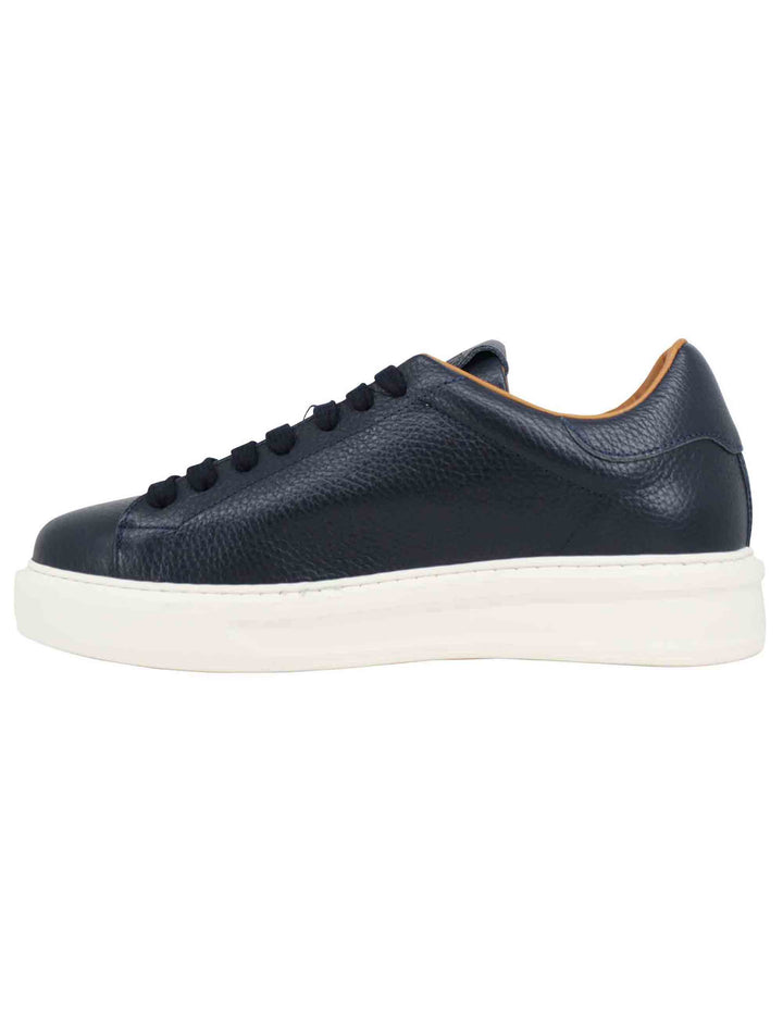 Spatarella Sneakers Uomo In Pelle Blu Martellata Con Suola Alta In Gomma