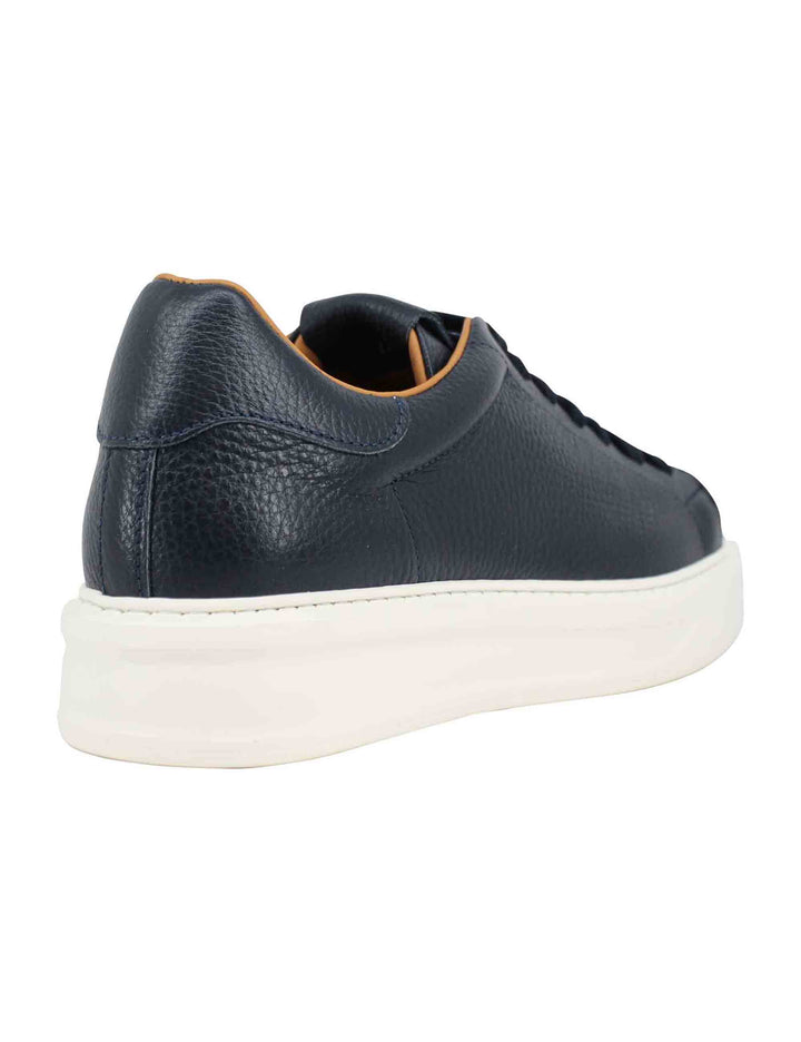 Spatarella Sneakers Uomo In Pelle Blu Martellata Con Suola Alta In Gomma