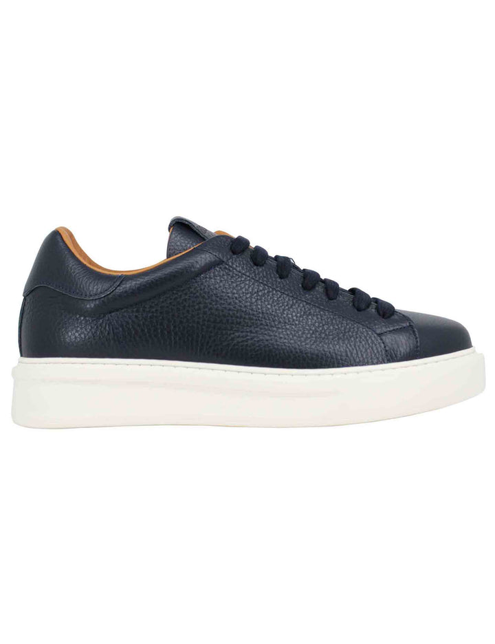 Spatarella Sneakers uomo in pelle blu martellata con suola alta in gomma