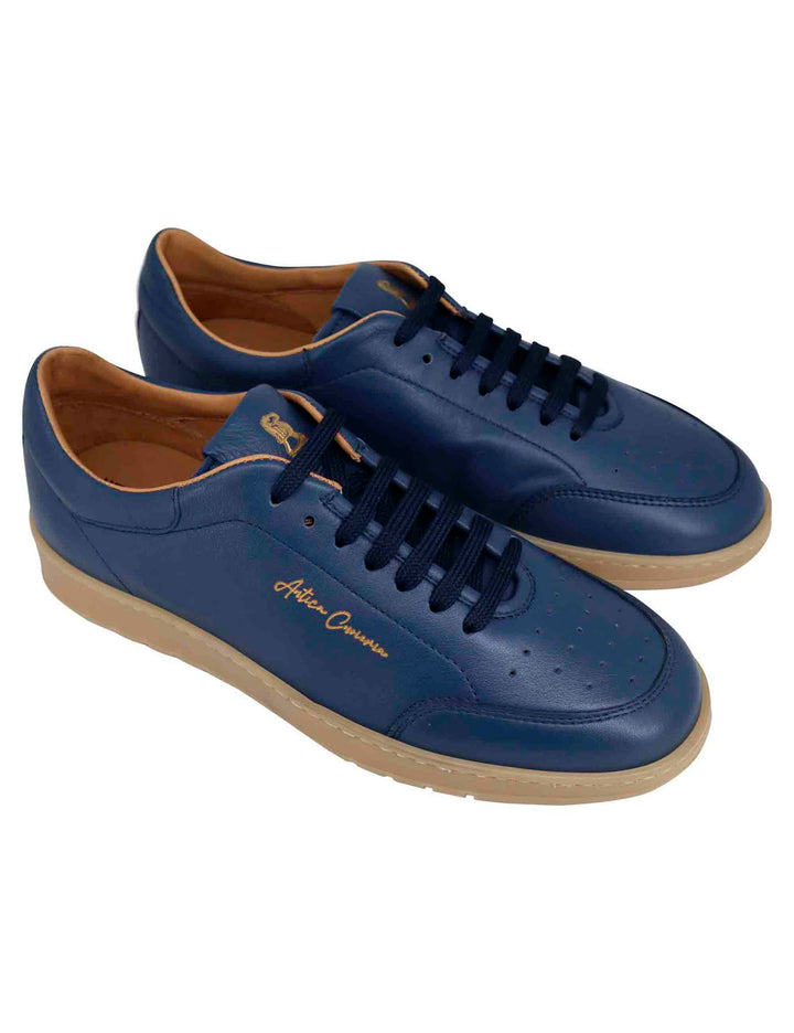 Spatarella Sneakers Uomo In Pelle Celeste Con Suola In Gomma Ambra