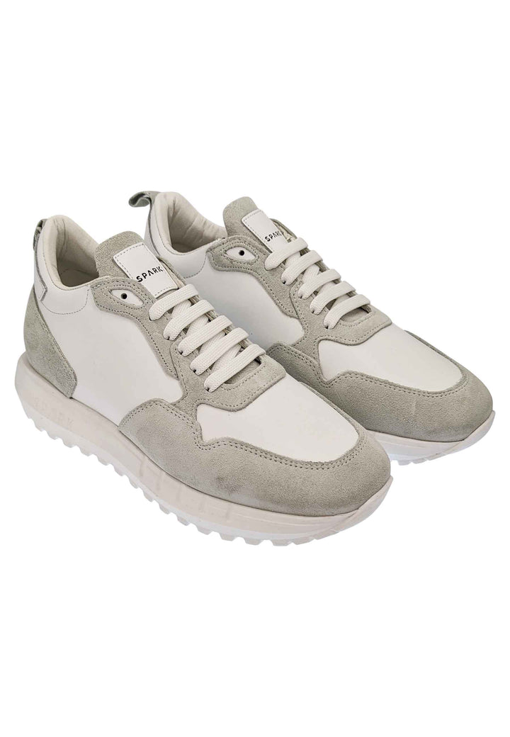 Spatarella Sneakers Uomo In Pelle E Tessuto Of White Con Fondo Alto In Gomma