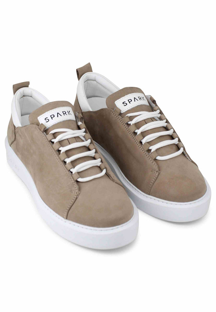 Spatarella Sneakers Uomo In Pelle Sabbia Con Suola Alta
