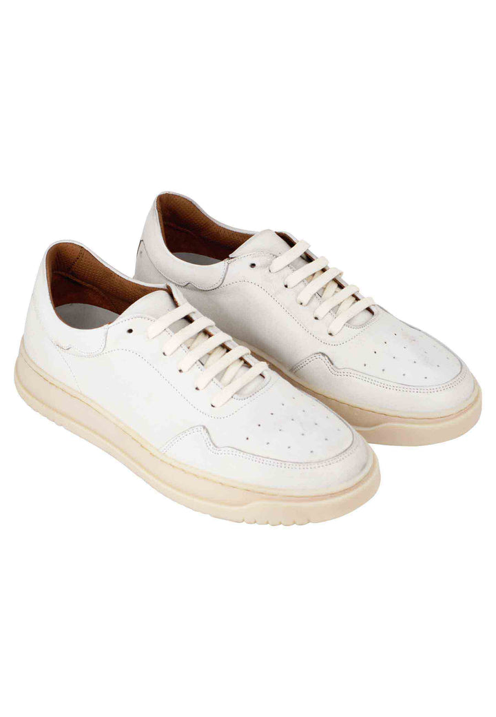 Spatarella Sneakers Uomo In Pelle Vintage Off White Con Suola In Gomma Cucita