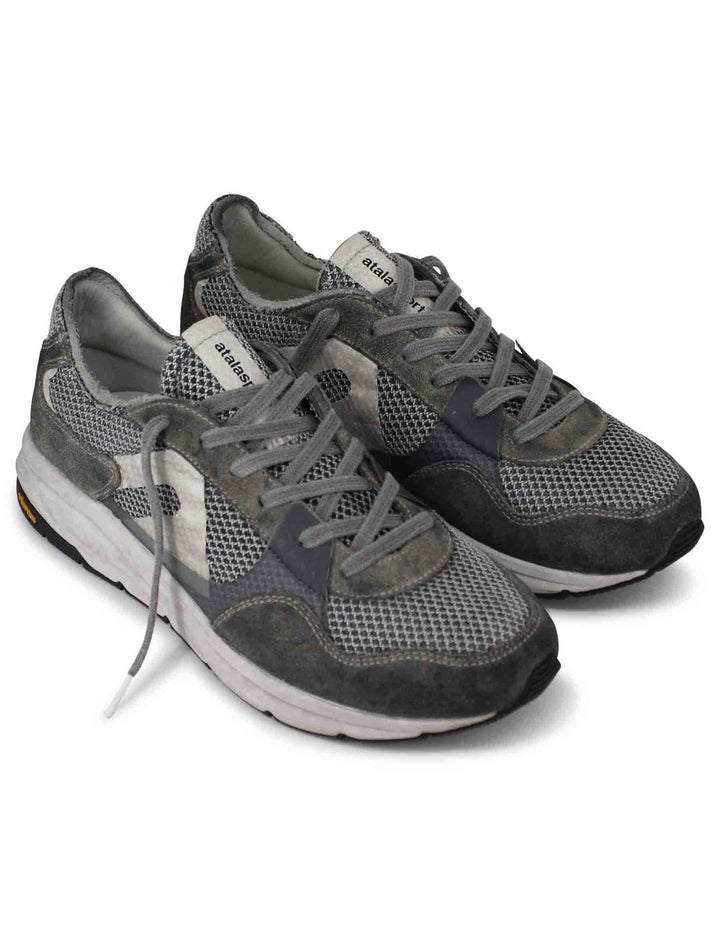 Spatarella Sneakers Uomo In Tessuto Tecnico Grigio Con Camoscio In Tinta E Suola Vibram