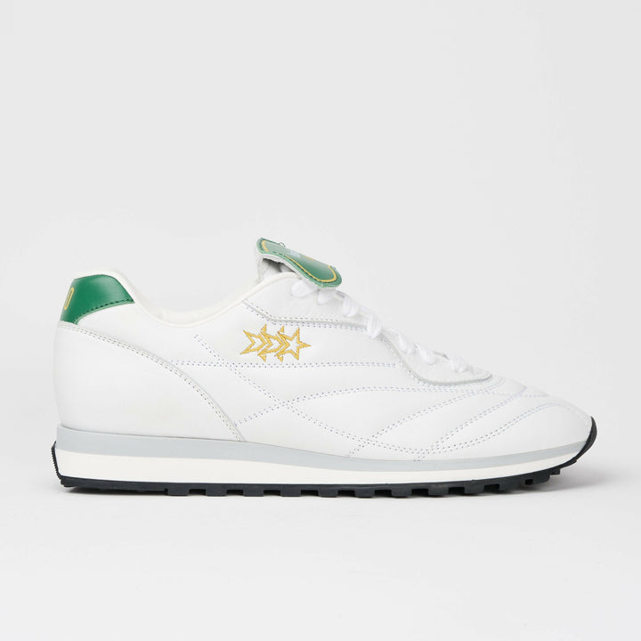 Spatarella Sneakers Uomo Pitch In Pelle Bianca E Verde Con Stelle Cucite Oro