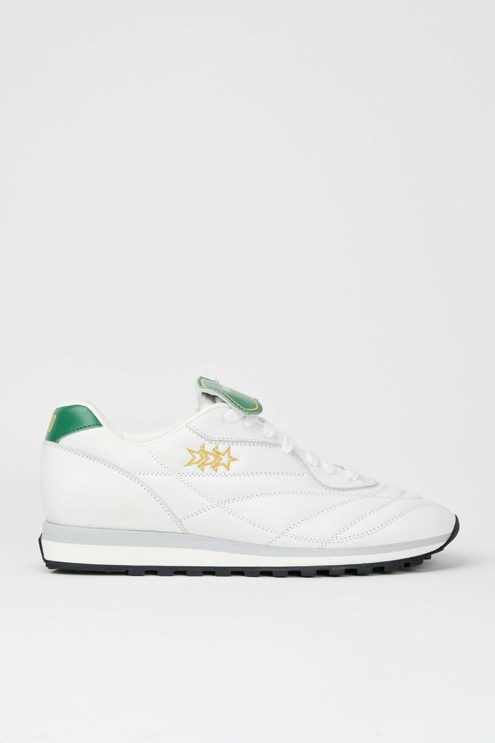 Spatarella Sneakers uomo Pitch in pelle bianca e verde con stelle cucite oro
