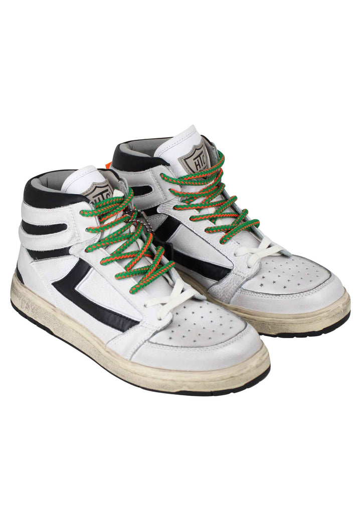 Spatarella Sneakers Uomo Starlight Vintage High In Pelle Bianca Con Riporti In Pelle Nera