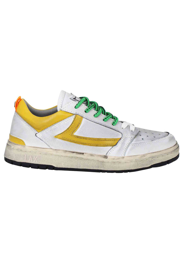 Spatarella Sneakers Uomo Starlight Vintage In Pelle Bianca Con Riporti In Pelle Giallo