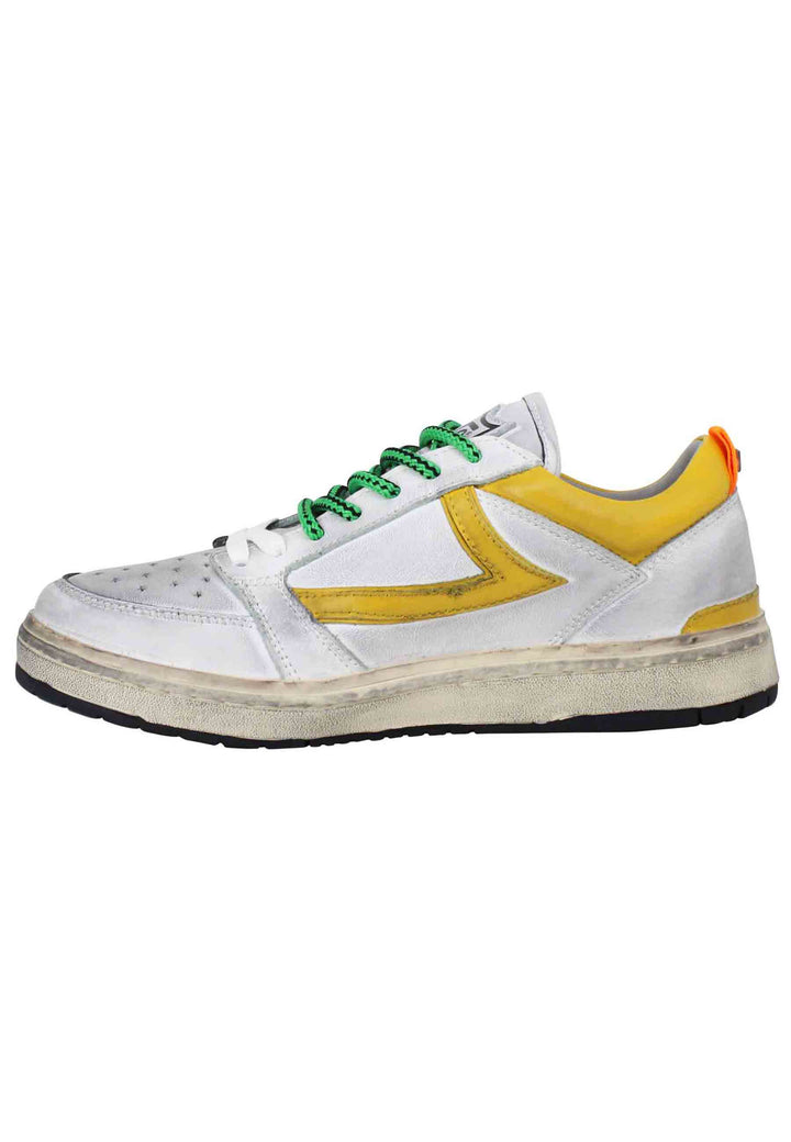 Spatarella Sneakers Uomo Starlight Vintage In Pelle Bianca Con Riporti In Pelle Giallo