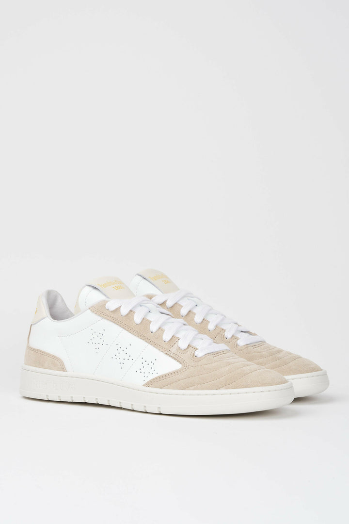 Spatarella Sneakers Uomo Wembley In Pelle Bianca E Camoscio Beige