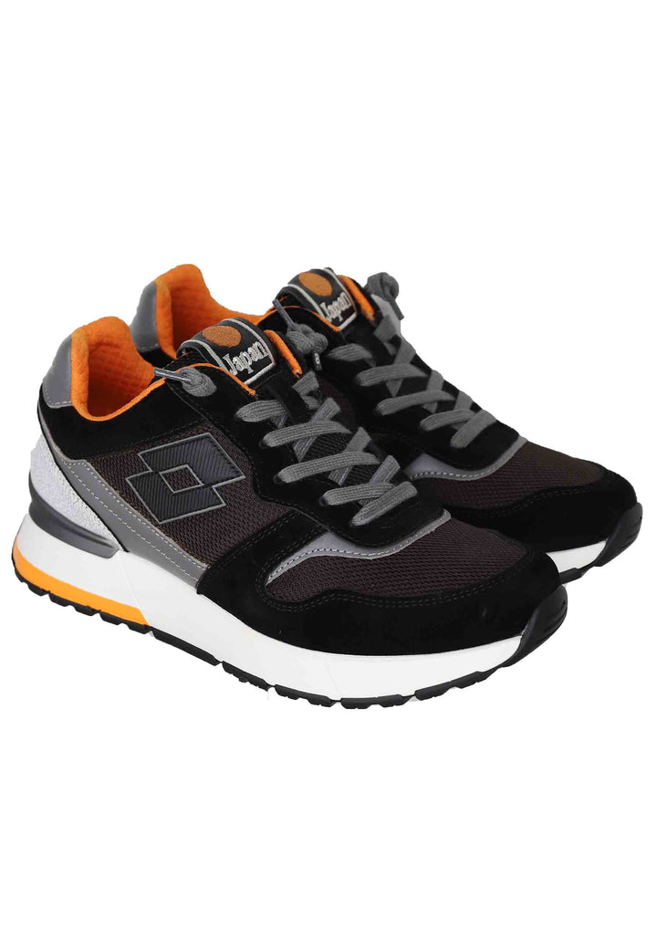 Spatarella Snekaers Uomo In Pelle E Tessuto Nero Tokyo Ginza