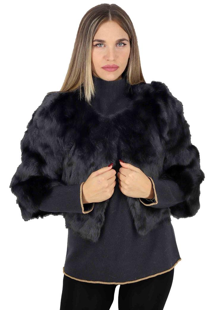 Spatarella Giacche donna in lapin nero a girocollo
