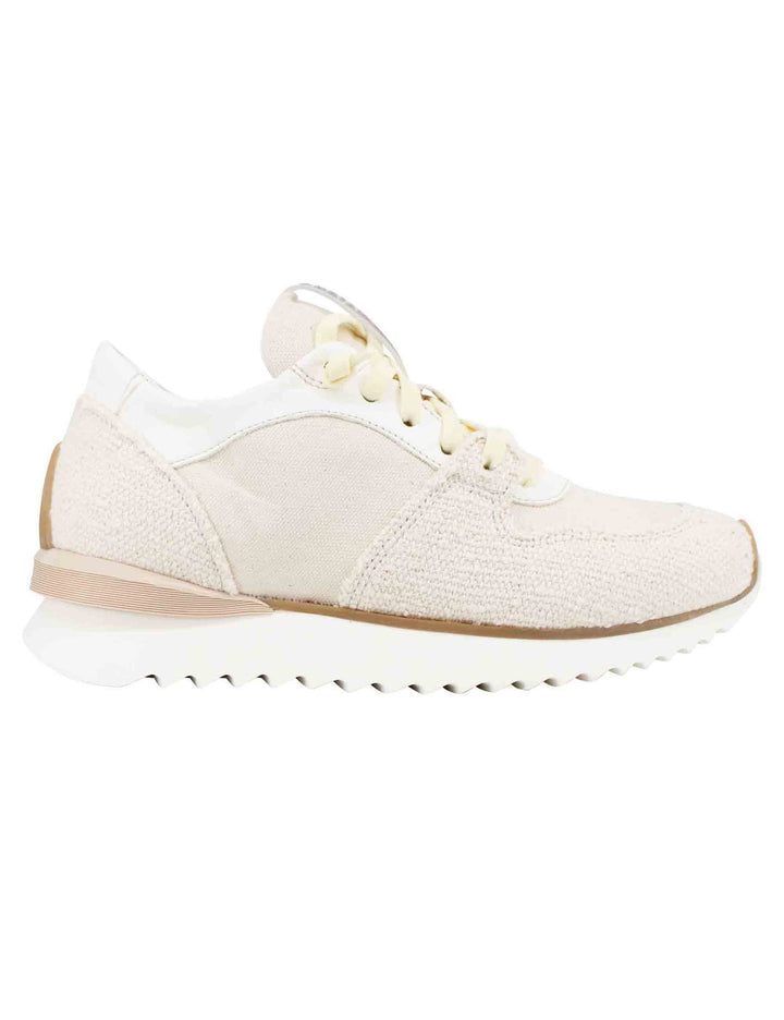 Spatarella Sneakers Donna In Pelle E Tessuto Beige