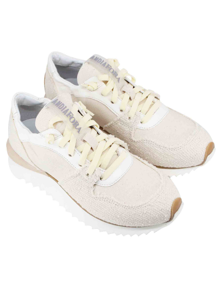 Spatarella Sneakers Donna In Pelle E Tessuto Beige
