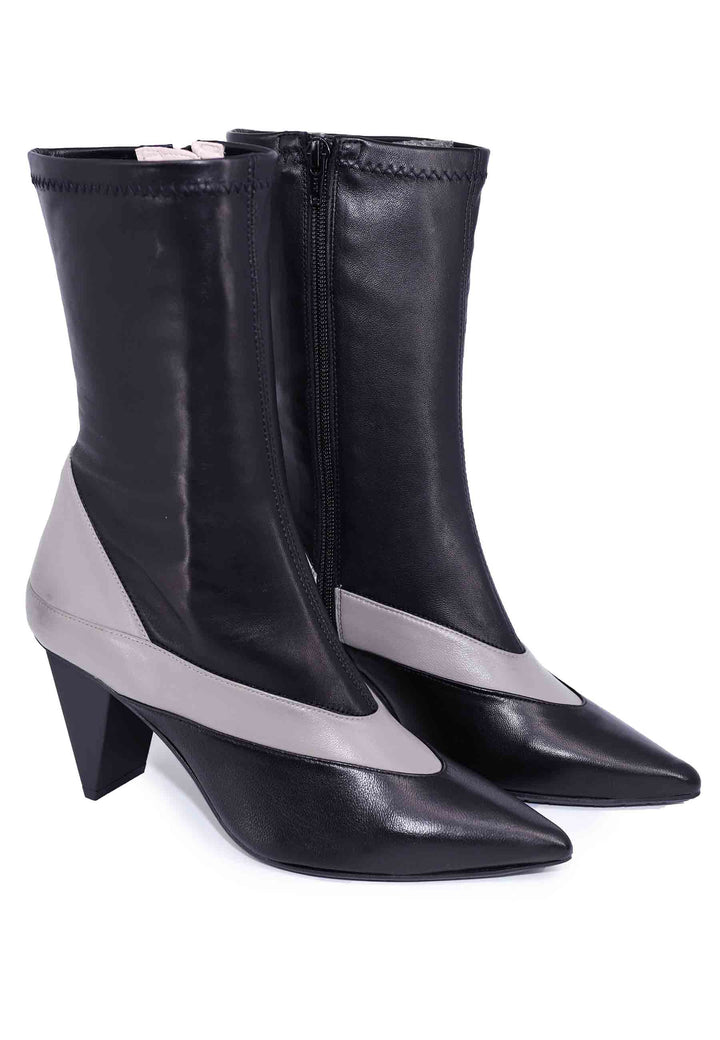 Spatarella Stivaletti Donna In Pelle Nera E Taupe