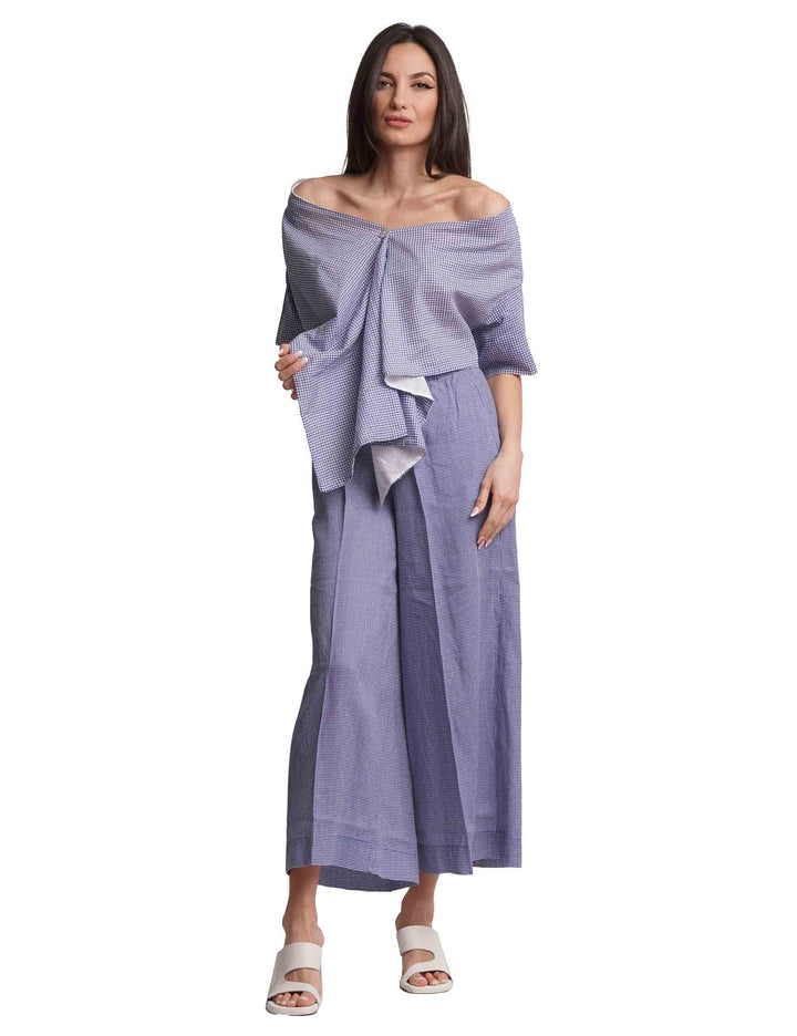 Spatarella Stole Donna In Cotone Blu E Bianca