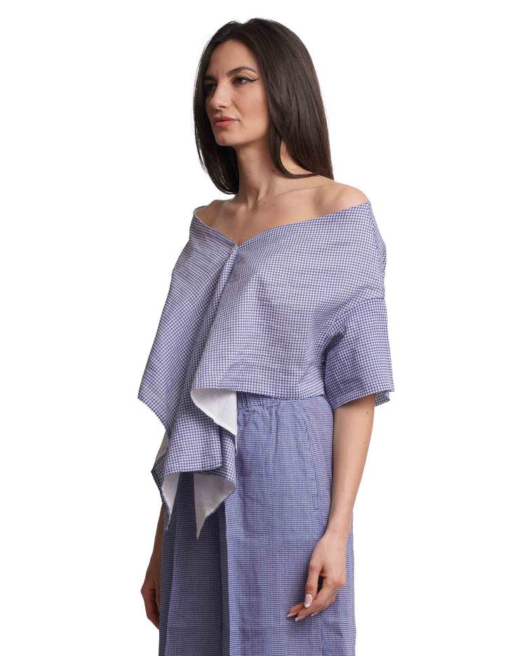 Spatarella Stole Donna In Cotone Blu E Bianca