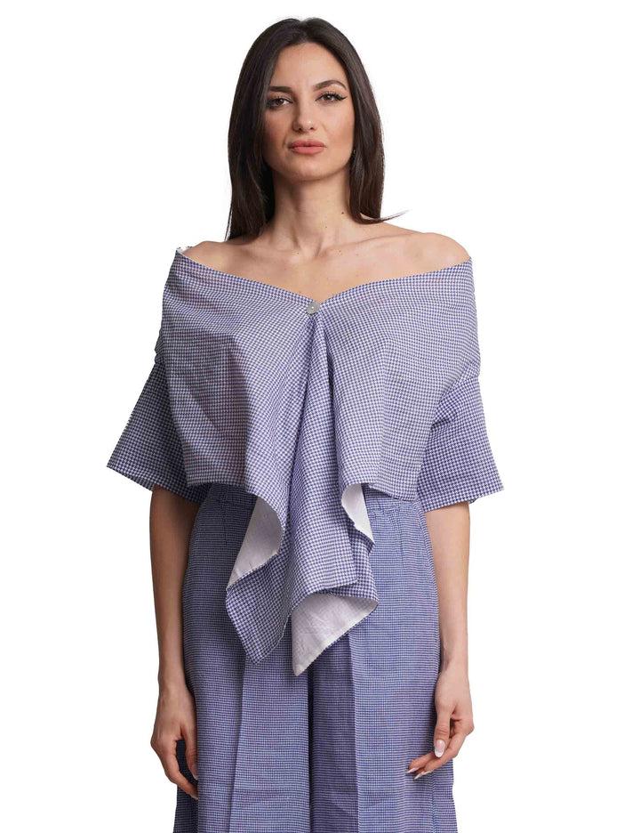 Spatarella Stole donna in cotone blu e bianca