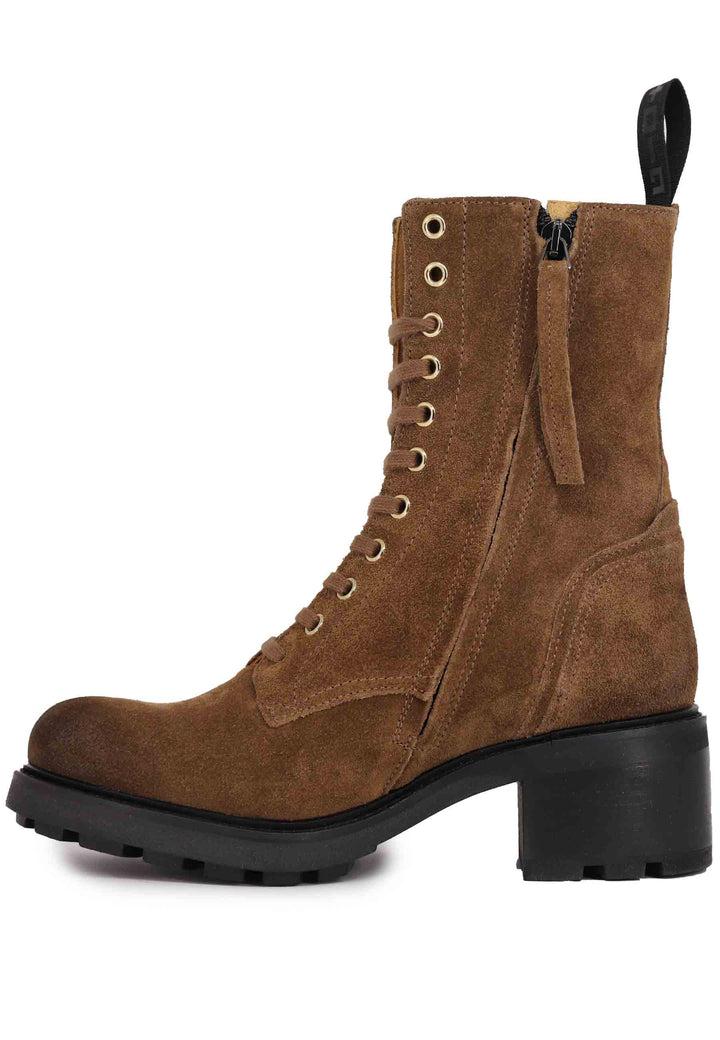 Spatarella Stivaletti Anfibi Donna In Camoscio Cuoio Con Accessori