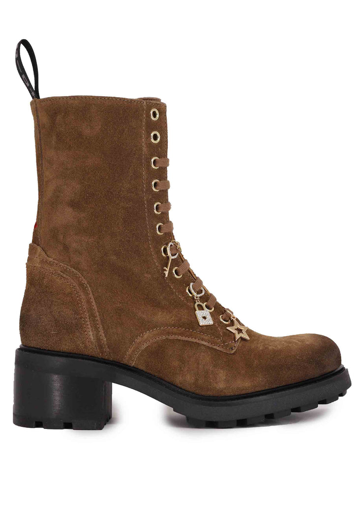 Spatarella Stivaletti anfibi donna in camoscio cuoio con accessori