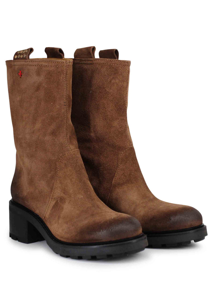 Spatarella Stivaletti Anfibi Donna In Camoscio Vintage Cuoio