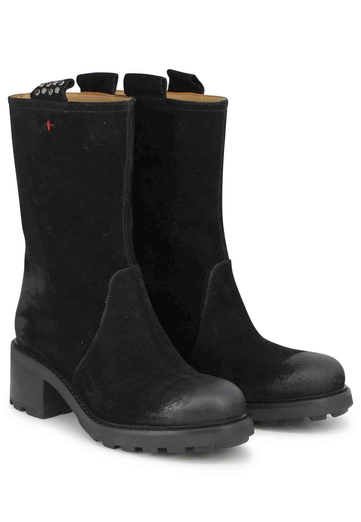 Spatarella Stivaletti Anfibi Donna In Camoscio Vintage Nero