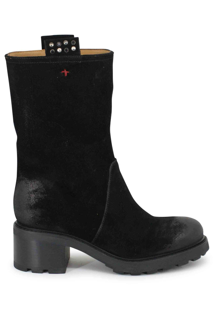 Spatarella Stivaletti anfibi donna in camoscio vintage nero