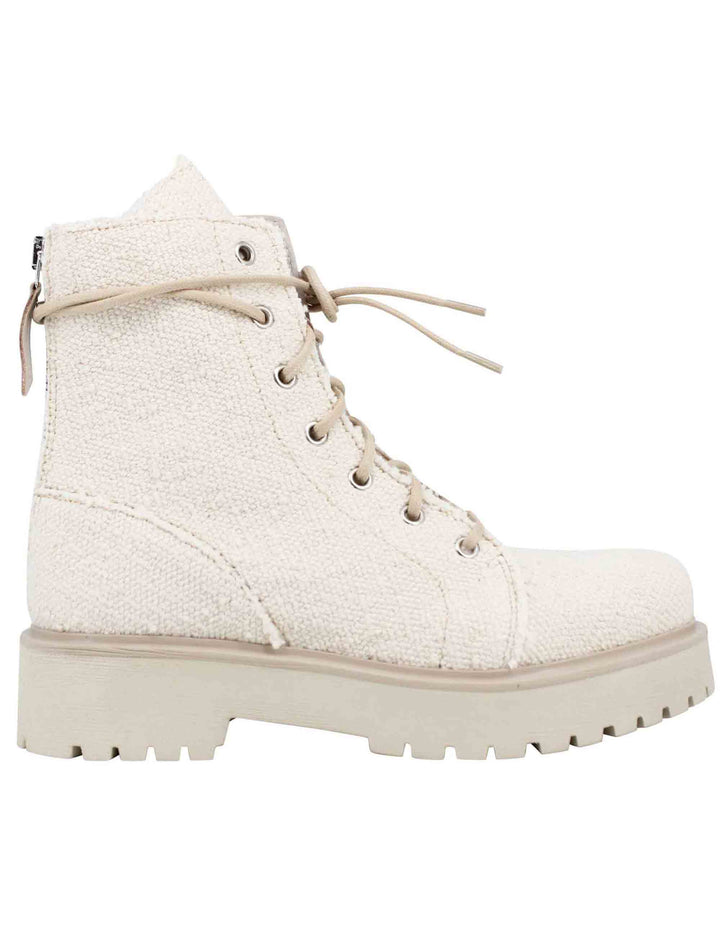 Spatarella Stivaletti Anfibi Donna In Tessuto Beige Con Zip Posteriore