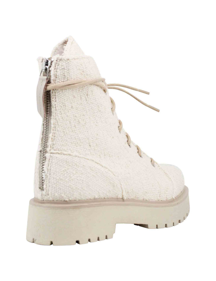 Spatarella Stivaletti Anfibi Donna In Tessuto Beige Con Zip Posteriore