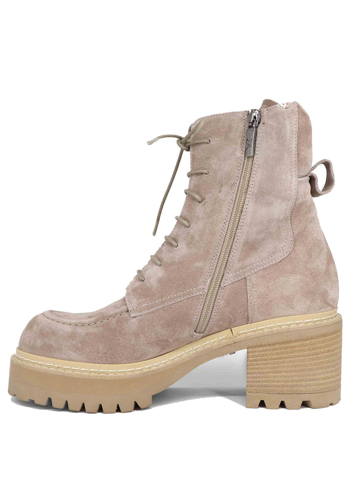 Spatarella Stivaletti Anfibi Stringati Donna In Camoscio Grigio Con Tacco E Suola Carrarmato