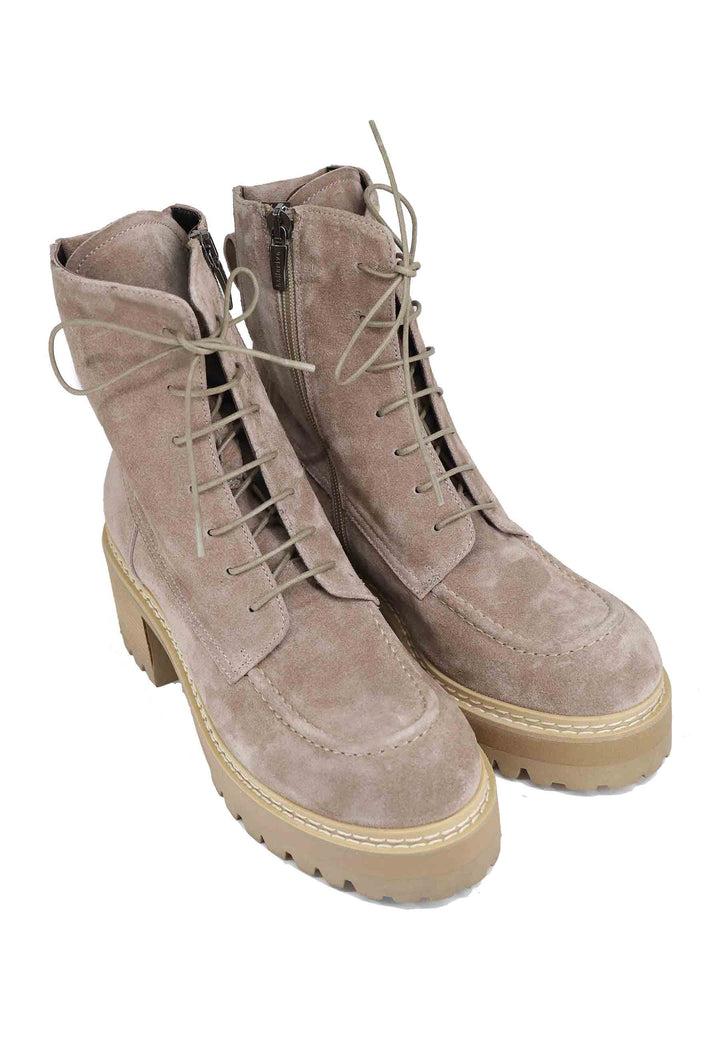 Spatarella Stivaletti Anfibi Stringati Donna In Camoscio Grigio Con Tacco E Suola Carrarmato