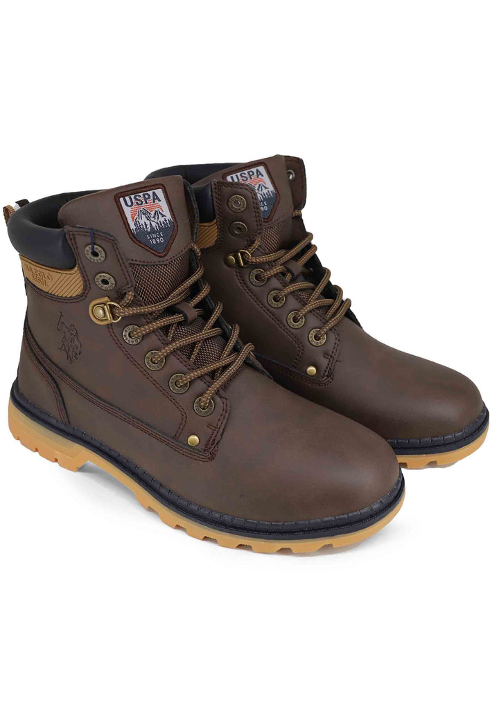 Spatarella Stivaletti Anfibi Uomo In Eco Pelle Testa Di Moro Con Suola Carrarmato