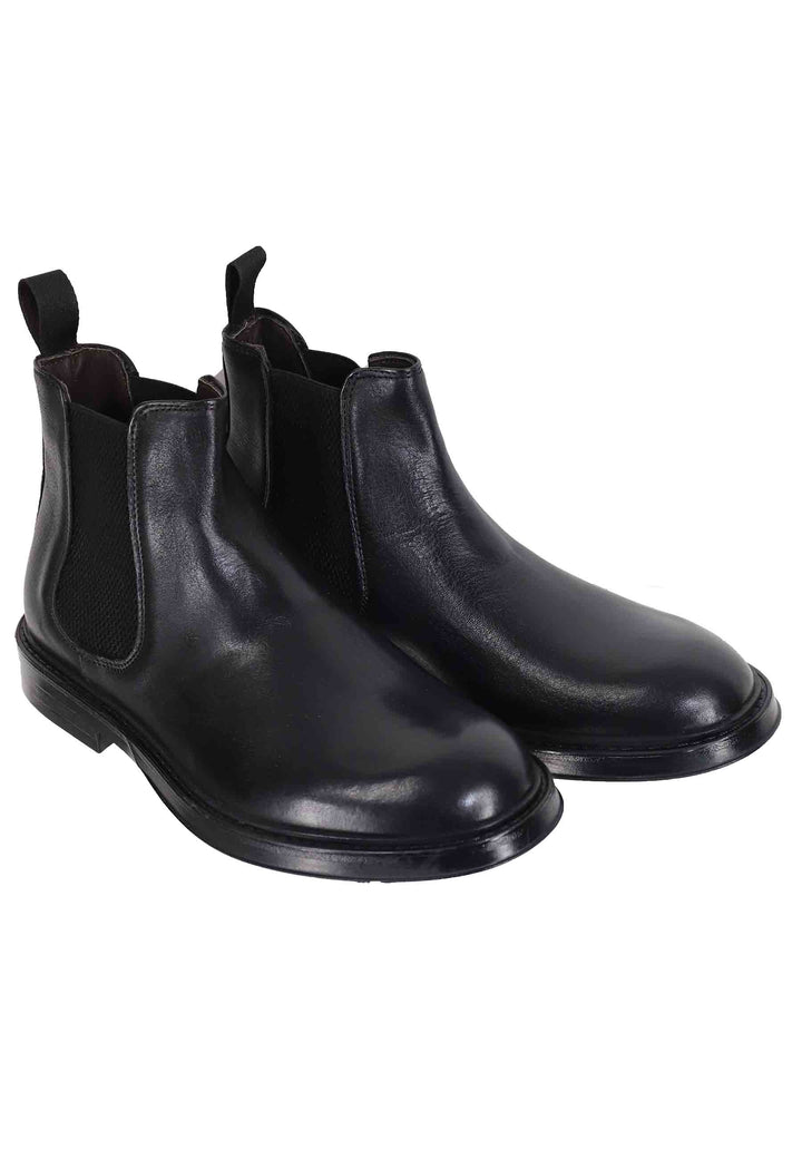 Spatarella Stivaletti Bealtles In Pelle Nera Con Fondo In Gomma Punta Tonda