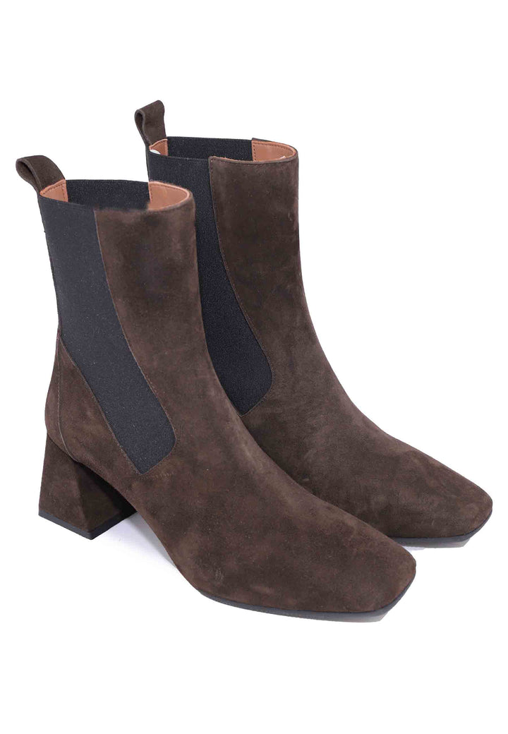 Spatarella Stivaletti Beatles Donna In Camoscio Marrone Con Tacco Alto E Punta Quadra