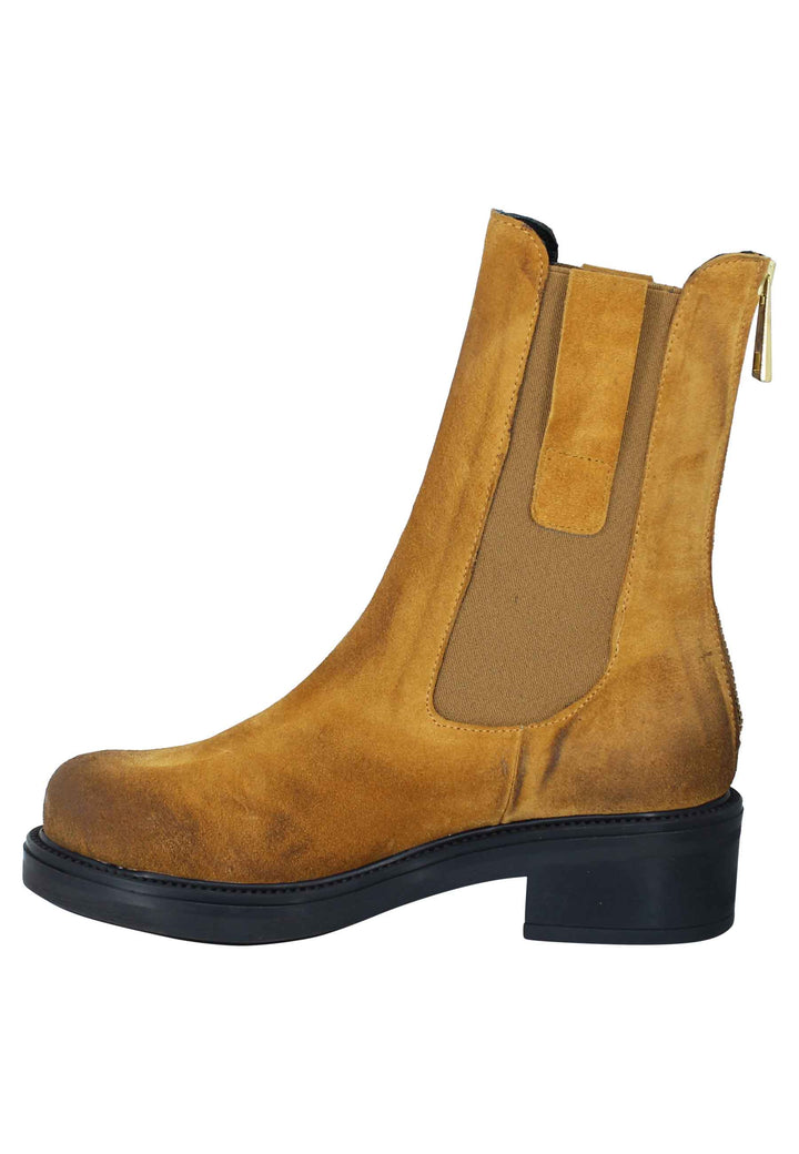 Spatarella Stivaletti Beatles Donna In Crosta Ingrassata Cuoio Punta Tonda E Suola In Gomma