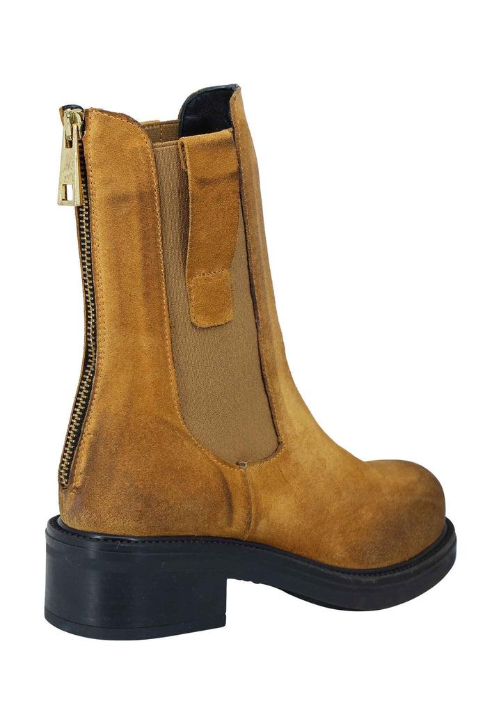 Spatarella Stivaletti Beatles Donna In Crosta Ingrassata Cuoio Punta Tonda E Suola In Gomma